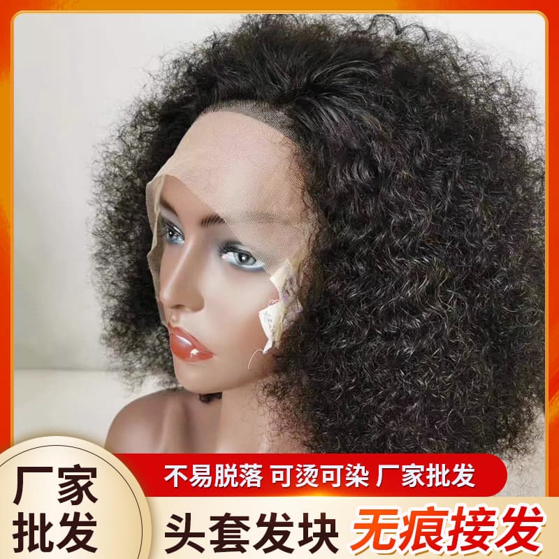 Foreign trade cross-border European and American style headpieces, lace human hair headpieces, fluffy men's and women's curly wigs
