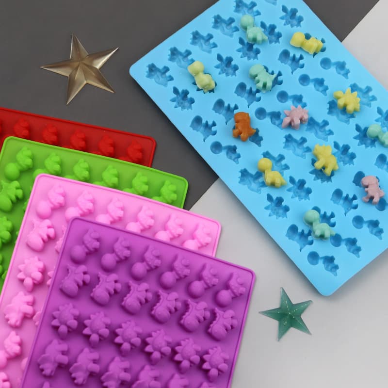 Blue Tone Wholesale Cross-border 48-Connection Small Dinosaur Silicone Chocolate Mold Gummy Candy Mold Wax Seal Bead Mold