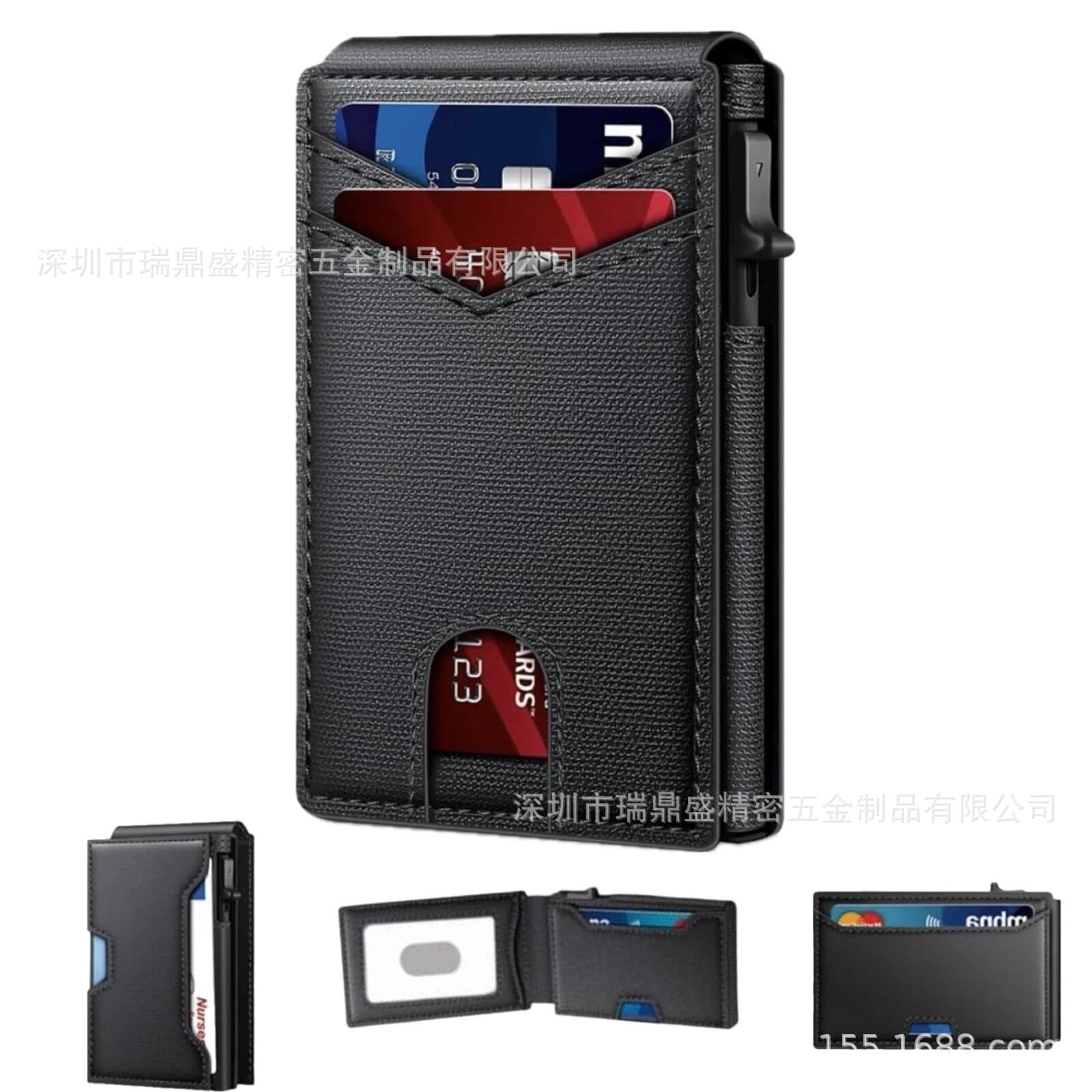 Men's Tactical Wallet Carbon Fiber Bifold Magnetic RFID Blocking Card Holder ID Case Pop-up Card Box for Men