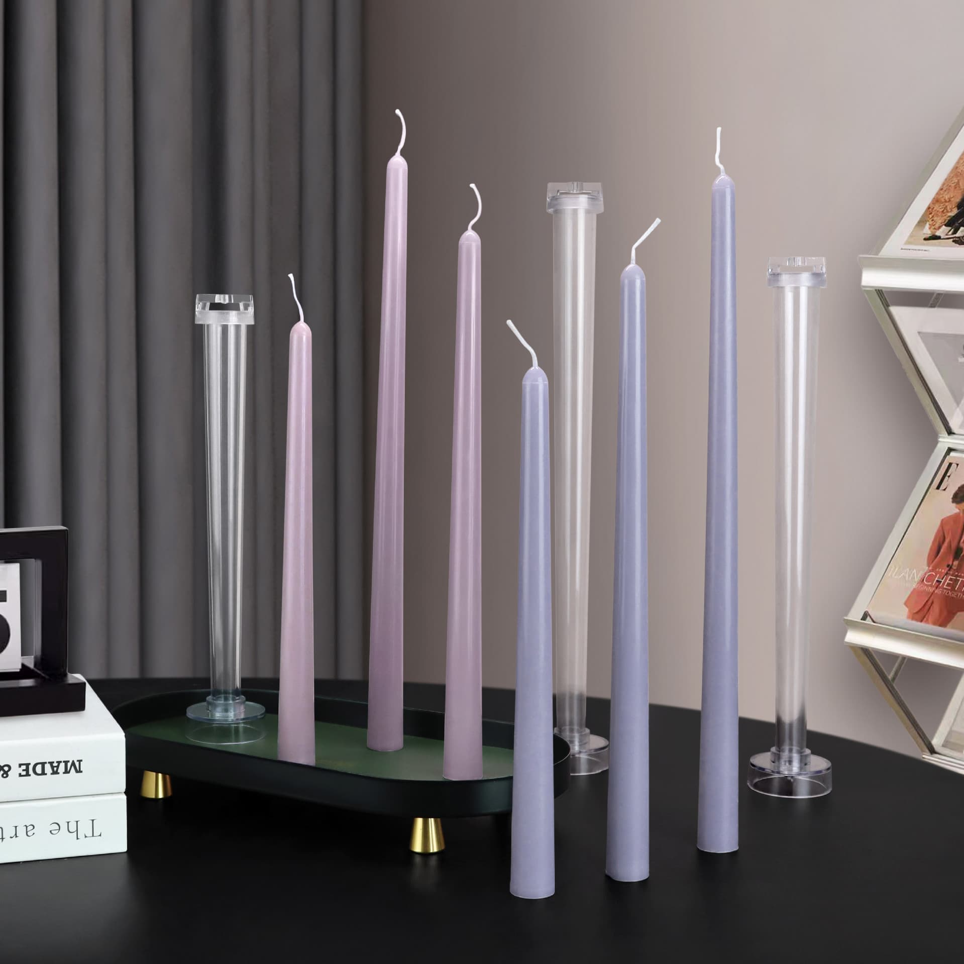 Xiongwei Round Head Tapered Candle Wax PC Candle Mold DIY Handmade Long Taper Candle Multi-Size Acrylic Mold