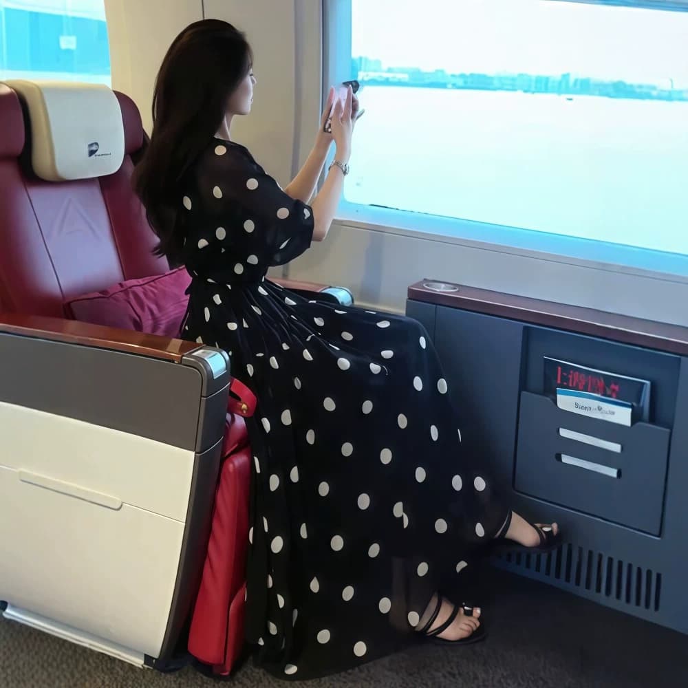 【2628】Plus Size New Polka Dot Dress for Women, Summer Popular Style, Elegant Waist-Slimming French Tea Party Long Dress