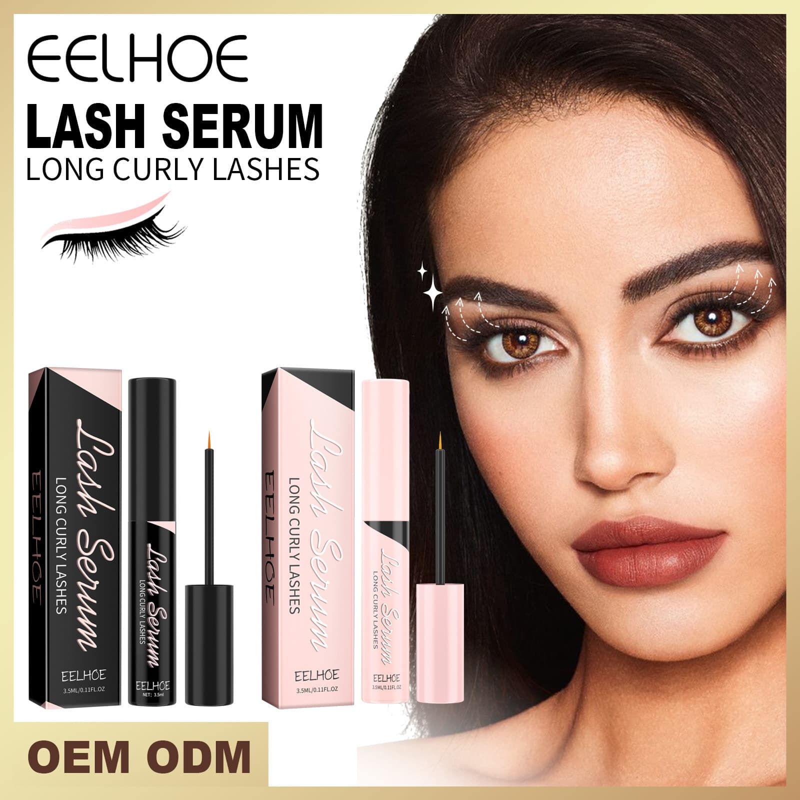 EELHOE Eyelash Serum Gentle Non-Smudging Black Shiny Natural Curling Volumizing Lengthening Mascara