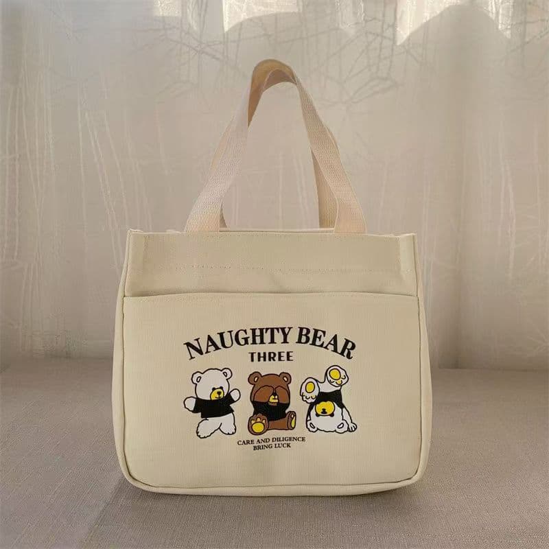 Three Little Bears Large Capacity Canvas Lunch Box for Office Workers, Small Canvas Square Bag, Mommy Bag