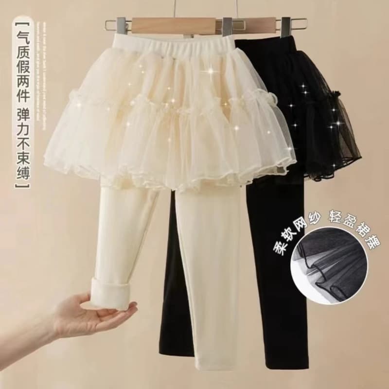 Girls' culottes 2024 spring gauze skirt culottes leggings children's spring and autumn versatile leggings fake two-piece