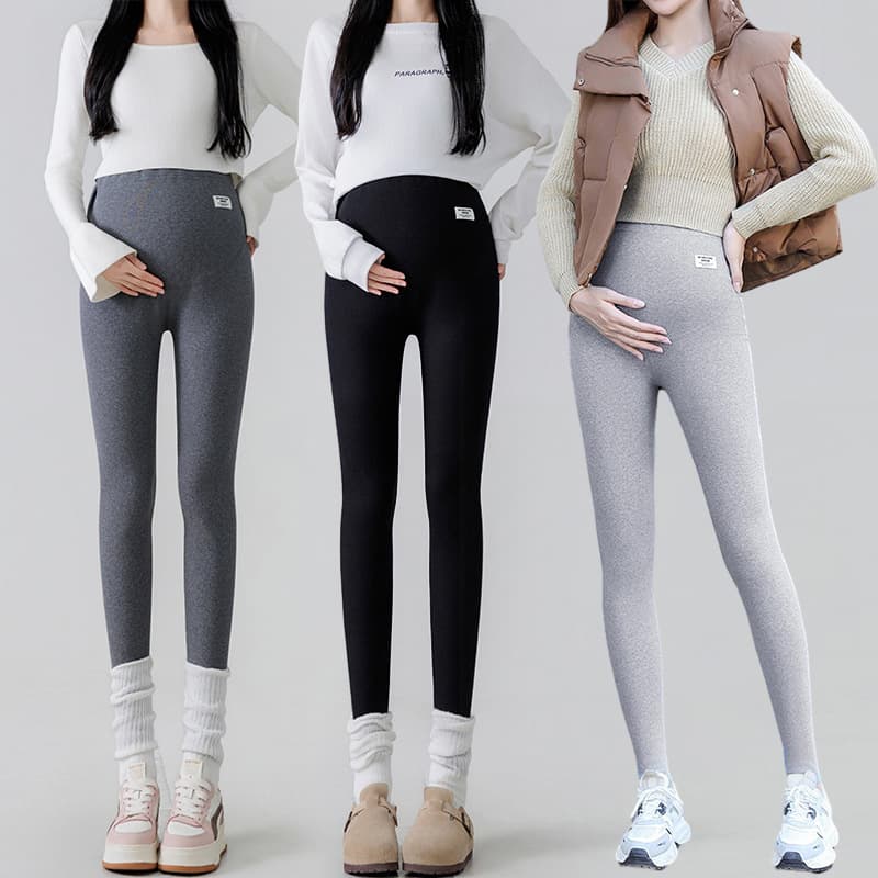 Plus-size maternity pants, 2025 autumn/winter new style, high-waisted, adjustable, fleece-lined, maternity support pants.