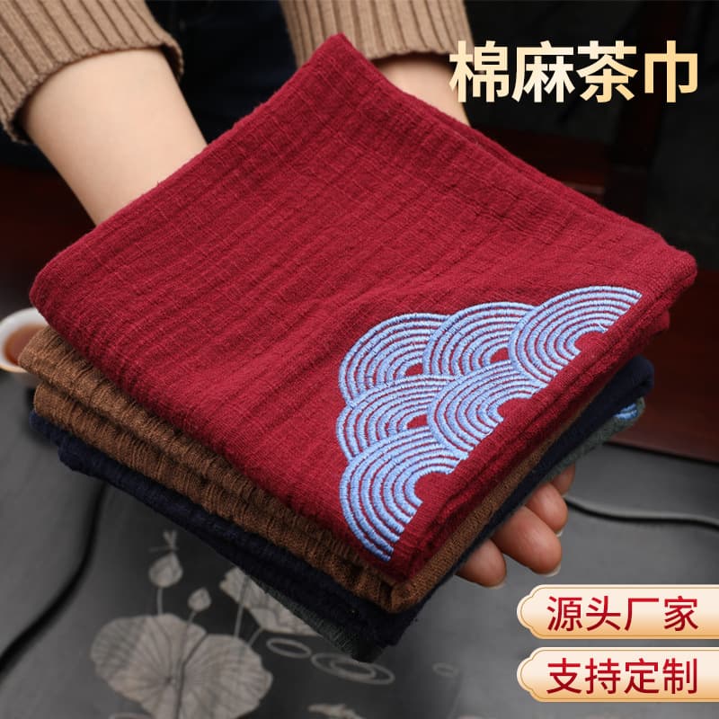 Wholesale linen-cotton tea towels, double-layer thickened household vintage absorbent tea cloths, individually packaged embroidered tea towels with printed logos