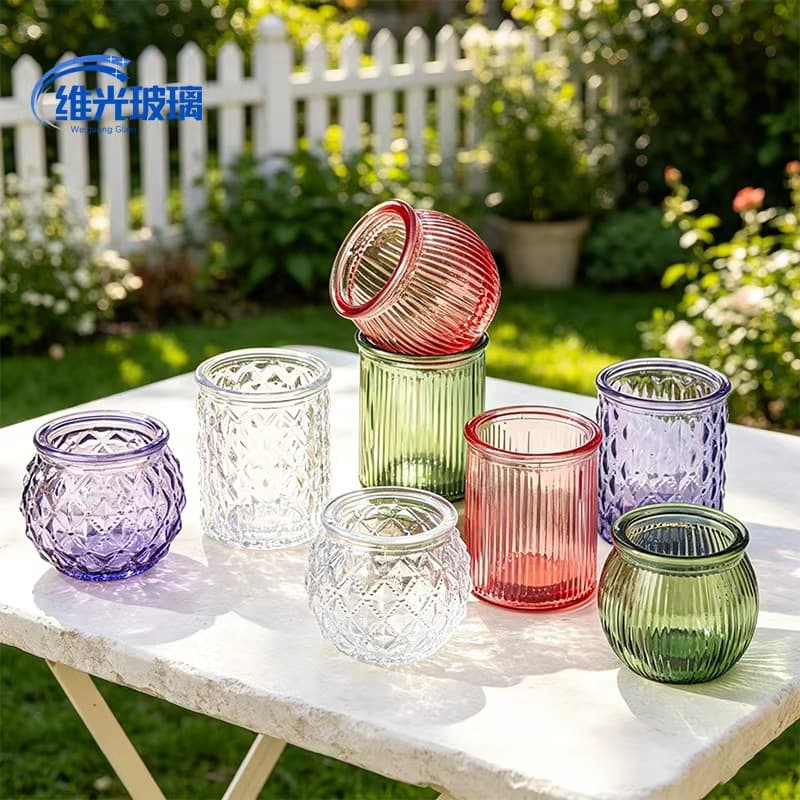 Wholesale Vintage Embossed Candle Cup Colored Glass Empty Cup Patterned Candle Holder Diamond Pattern Glass Aromatherapy Set Candle Cup