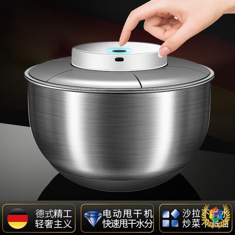 ↗ Stainless Steel Vegetable Salad Spinner Hand-cranked Dryer Electric Fruit and Vegetable Draining Basket Kitchen Household Vegetable Washer