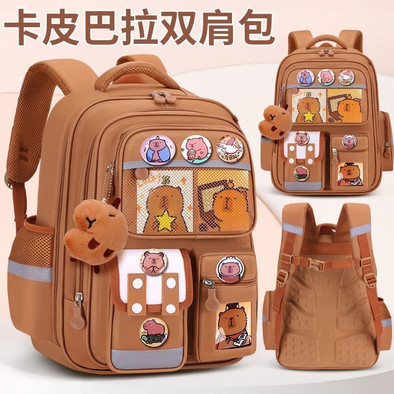 Backpack for Grades 1-3-6, Spine-Protecting and Weight-Reducing School Bag for Boys and Girls, Capybara Design, Ages 6-12