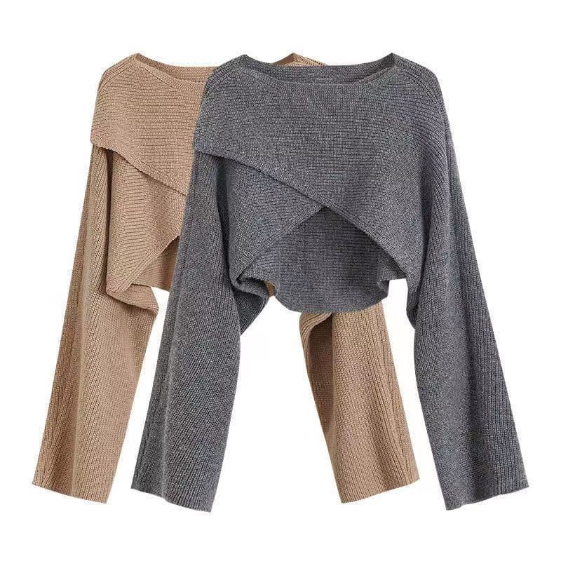 2025 New Japanese & Korean Style Irregular Knit Sweater, Autumn/Winter Designer Niche Cross-Knit Top, Plus Size Women's Fashion