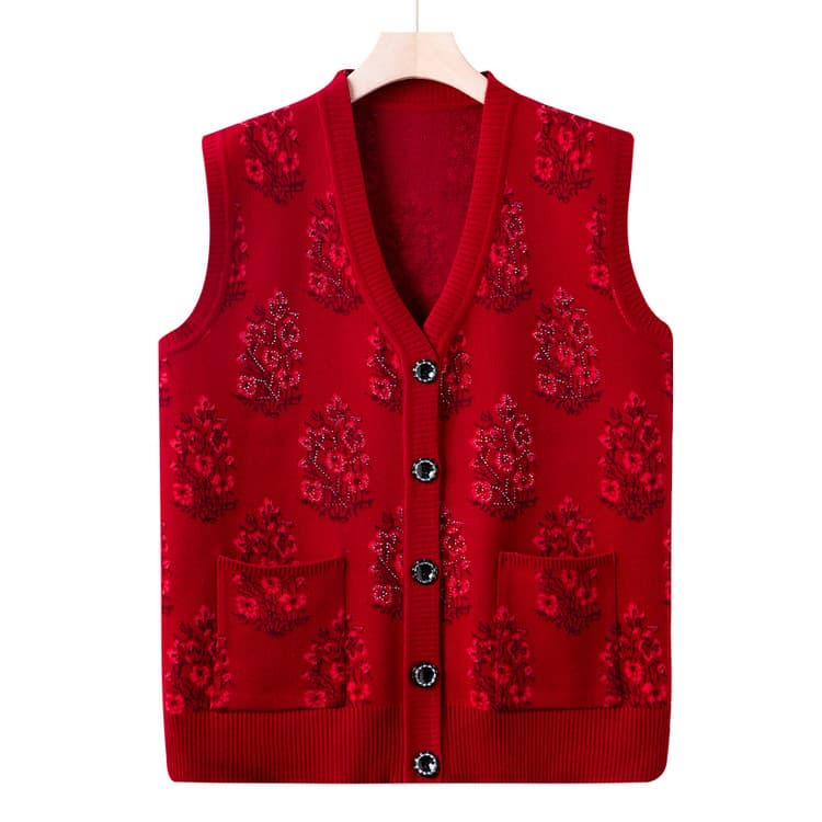 Grandma's Autumn Knitted Vest Top, Elderly Clothes, Old Lady Sweater, Vest, Middle-aged and Elderly Mother's Clothing