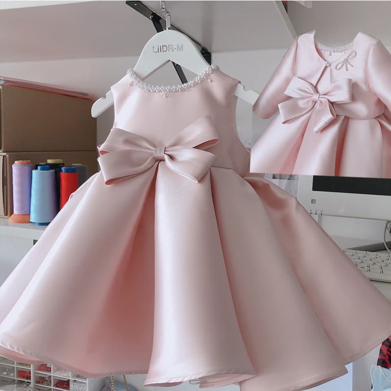 Children's dress female 2025 summer pink baby children's birthday textured dress festival performance dress princess dress
