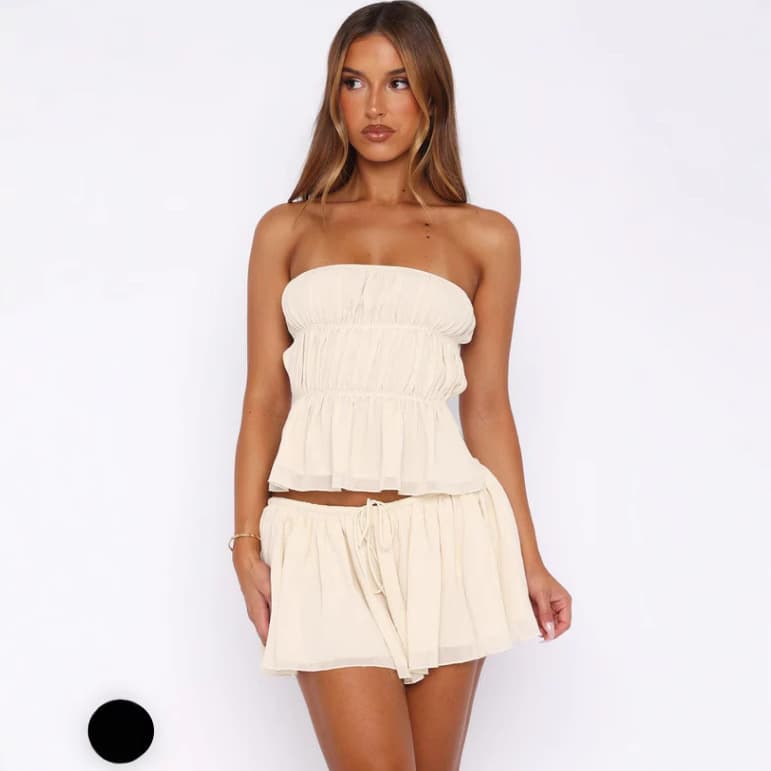 Niche Solid Color Chic Sexy Set for Women 2025 Summer New Strapless Backless Top with Tie-Up Skirt
