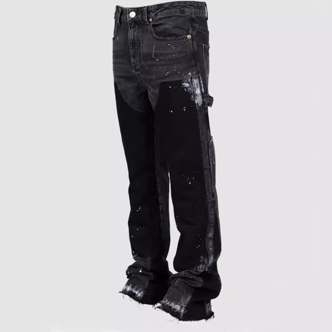 Men's denim overalls European and American fashion ins workwear popular stretch patch denim laminated bell bottoms
