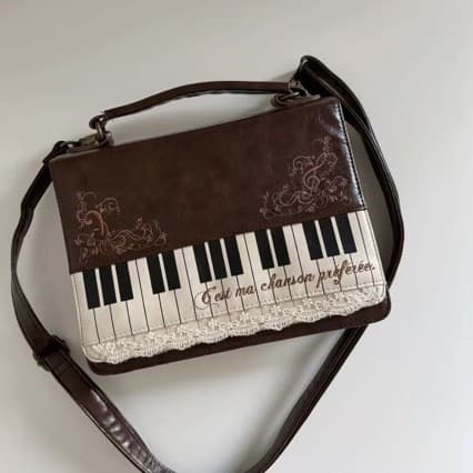 Art Student Commuter Bag Vintage Literary Piano Lace Backpack Crossbody Simple Textured Briefcase Small Backpack