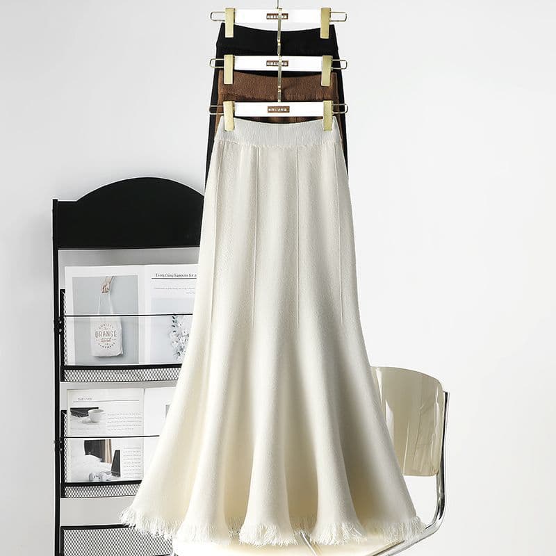 Knitted Mermaid Skirt Women's Autumn/Winter New Style High-Waist Bodycon Hip-Hugging Elegant Mid-Length Petite Skirt