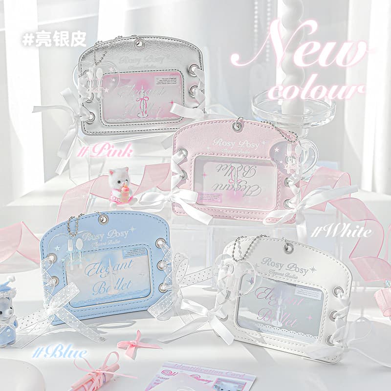 RosyPosy Soft Design Bright Silver Leather Small Card Sleeve, Ins Student Campus Portable Bus Meal Card Protective Cover