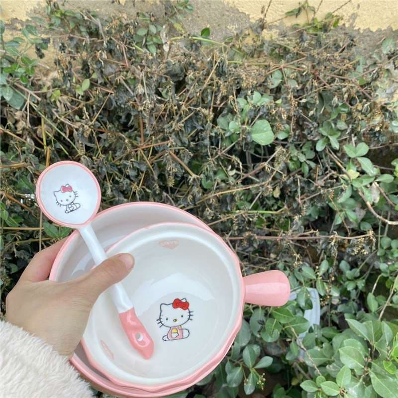 Viral Ceramic Tableware Haokitty Dormitory Home Single-serving Bowl Plate Spoon Baking Bowl High Aesthetics Three-piece Set
