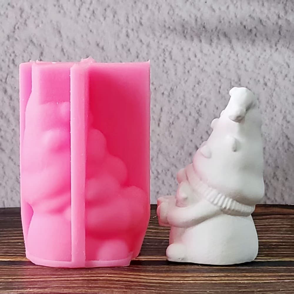 Gnome Candle Gypsum DIY Plaster Figurine Candle Holder Silicone Mold W1070