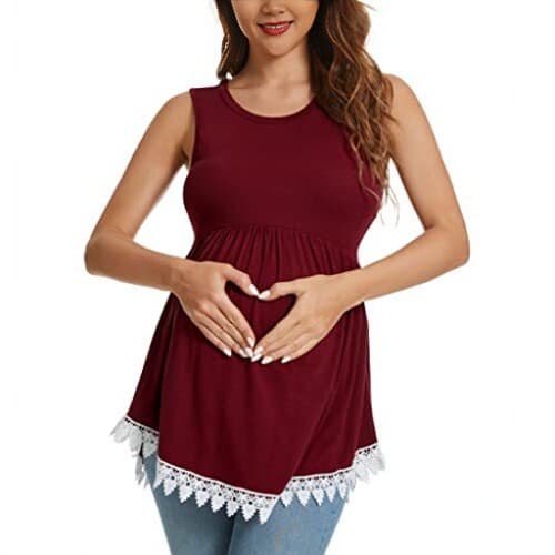 2026 New Maternity Sleeveless Vest Summer Round Neck Loose Fit Support Top European American Style Lace Trim Cross-Border Bestseller