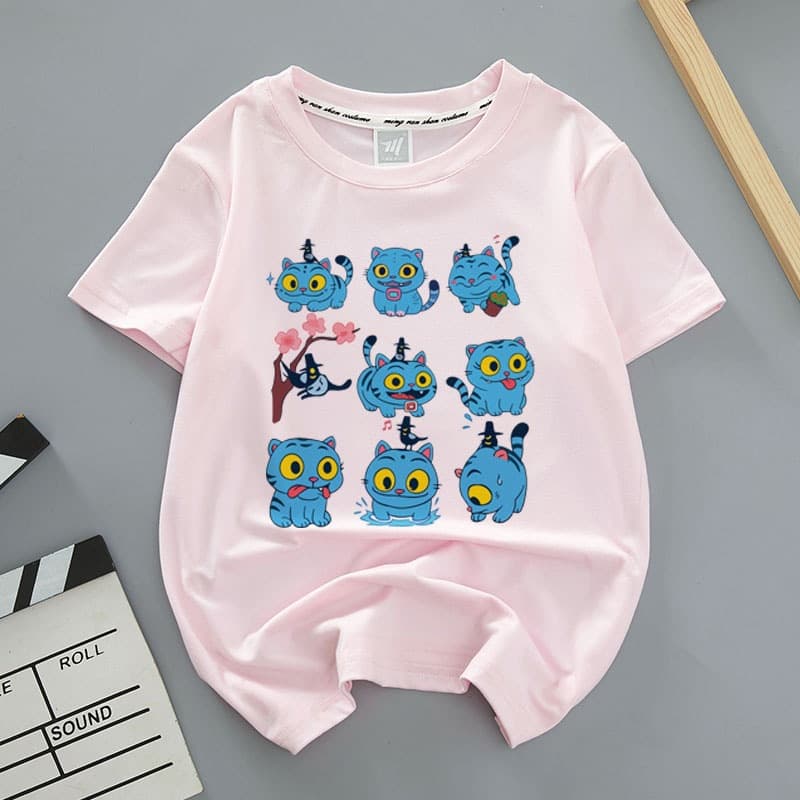 KPOPNO3 Men's and Women's Adult Short Sleeve T-Shirt New Korean Style Ins Parents and Kids Witch Hunt Group Matching Fashion