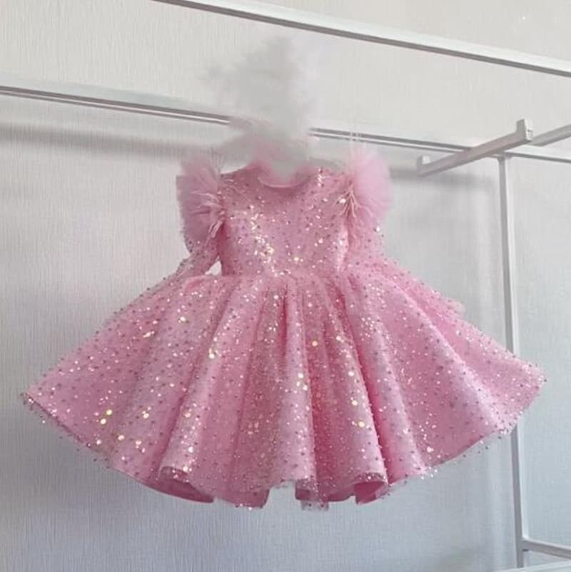 Sequin Long Sleeve Evening Dress Girls Princess Gown 2025 New Children's Prom Performance Dress Flower Girl Wedding Tulle Skirt