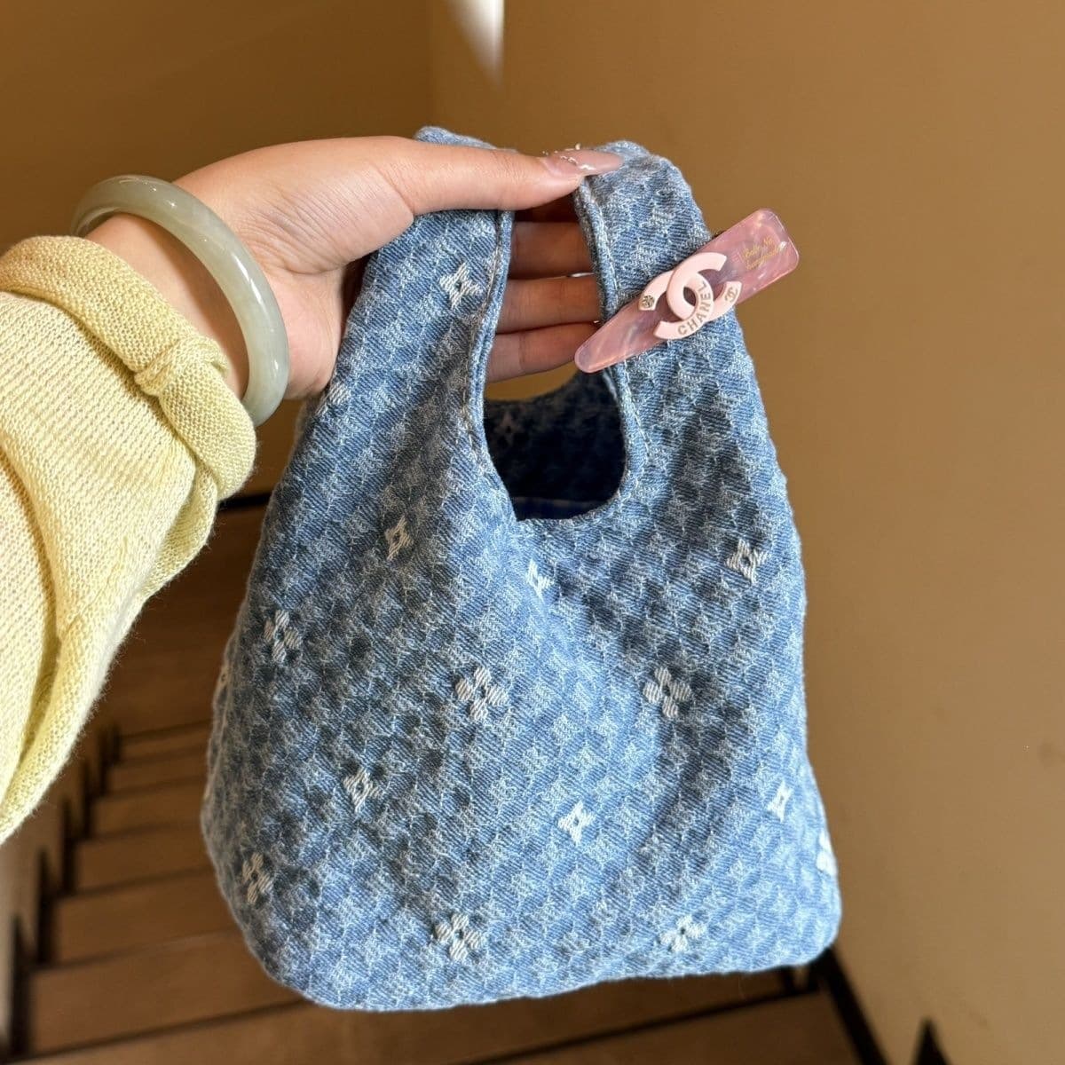 Korean denim jacquard handbag women's niche design handbag ins style versatile handbag for going out D18