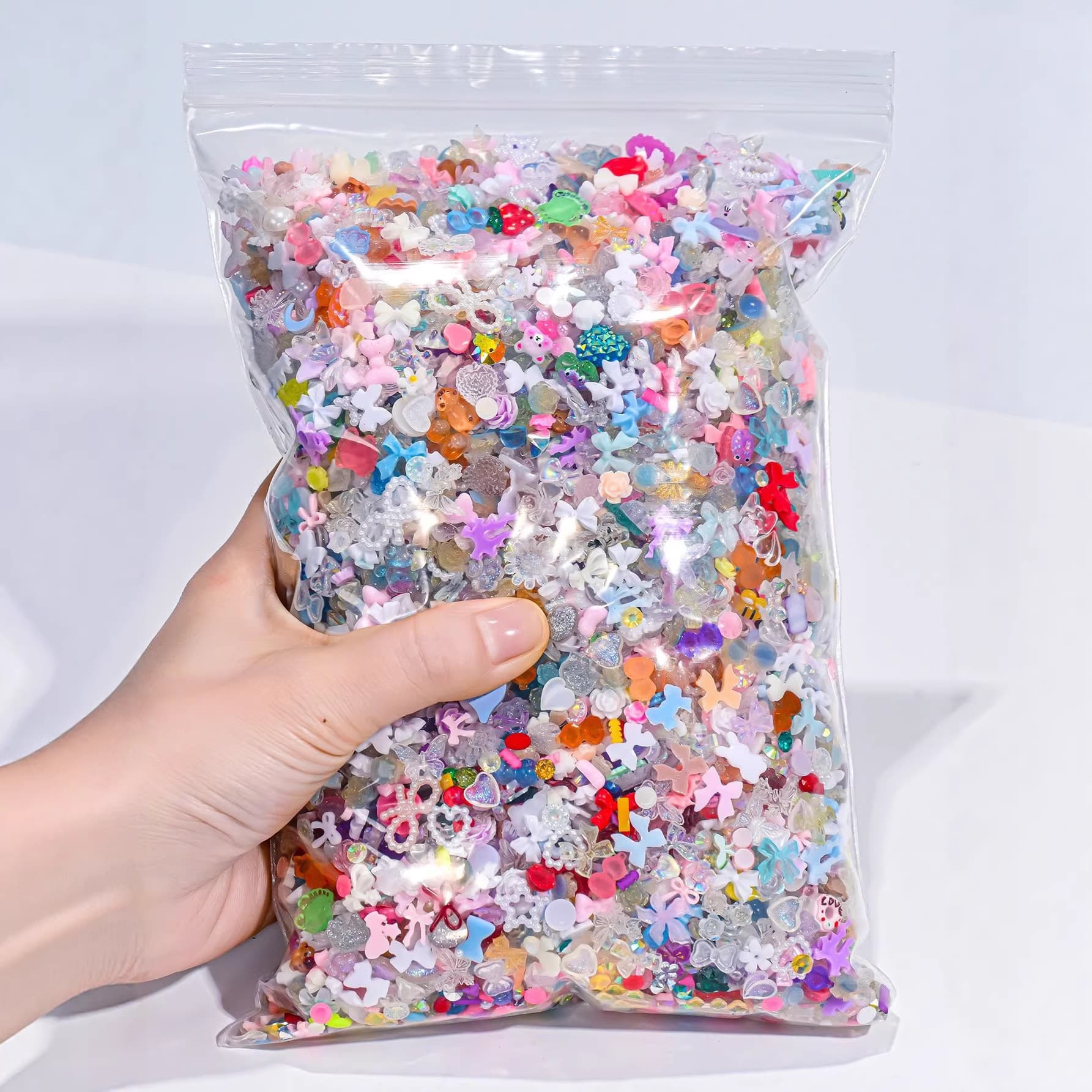 50g Nail Art Decoration Bow Heart Flower Sequins Flat Back Rhinestone DIY Bow Resin Nail Rhinestone