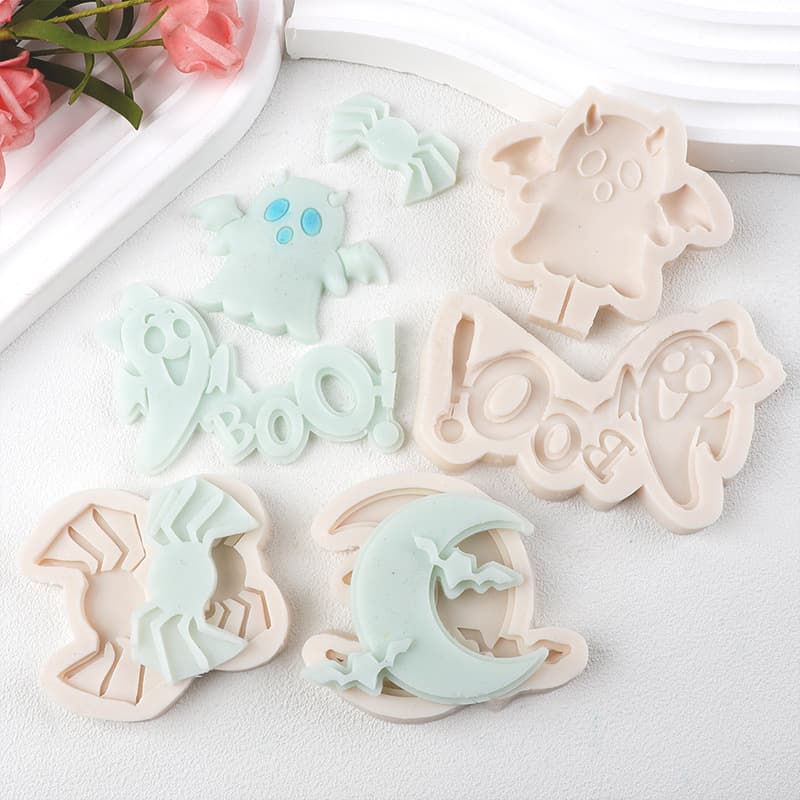 Halloween Fondant Silicone Mold Ghost Bat Gumpaste Cake Mold Spider Polymer Clay Soft Clay Mold