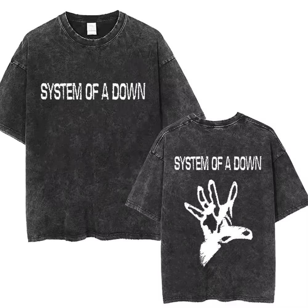 New Export Style System of A Down Direct-Injection Double-Sided Graphic Trendy Streetwear Top Vintage Washed Short Sleeve