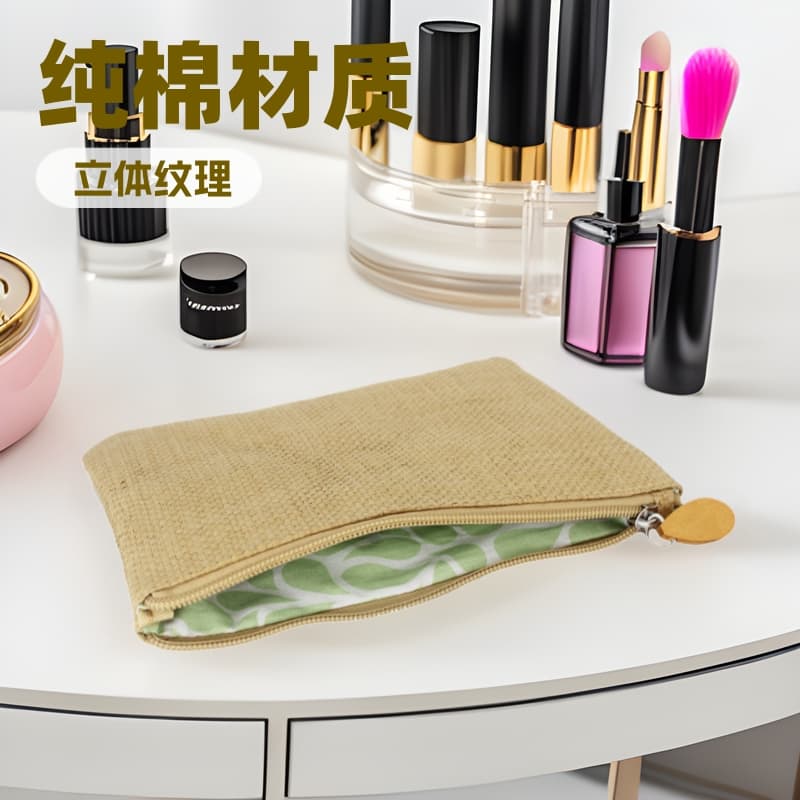 Raffia Woven Cosmetic Bag with Wooden Zipper Pull, Travel Organizer Pouch, Portable Handbag for Makeup