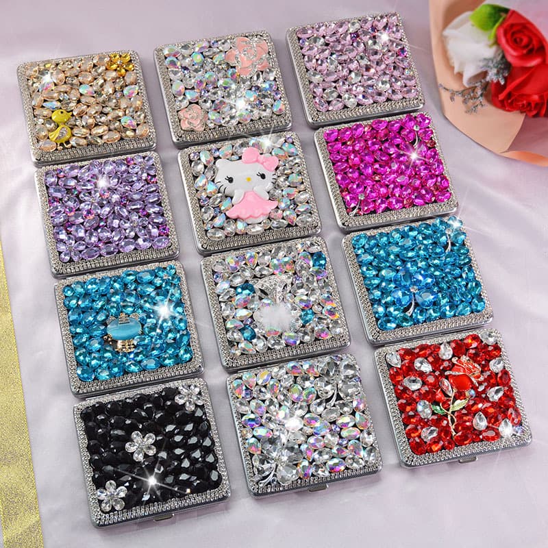 Cross-border Amazon flash diamond flip-top cigarette box for women 20-pack thick cigarette Internet celebrity full diamond luxury ultra-thin creative cigarette box