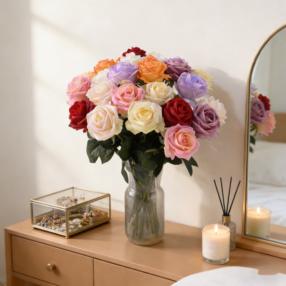 Premium Artificial Flower Real-Touch Glazed Rose Home Minimalist Decoration Valentine's Day Wedding Arrangement Photography Prop