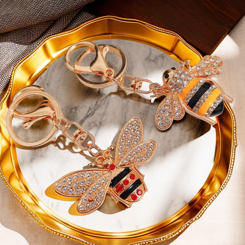 Crystal Rhinestone Bee Insect Car Keychain Metal Cute Women's Bag Charm Key Ring Creative Cross-Border Gift