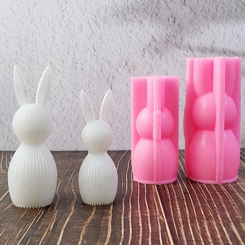 Large and small rabbit ornaments candle plaster DIY plaster ornaments candlestick silicone mold W0667 W0668