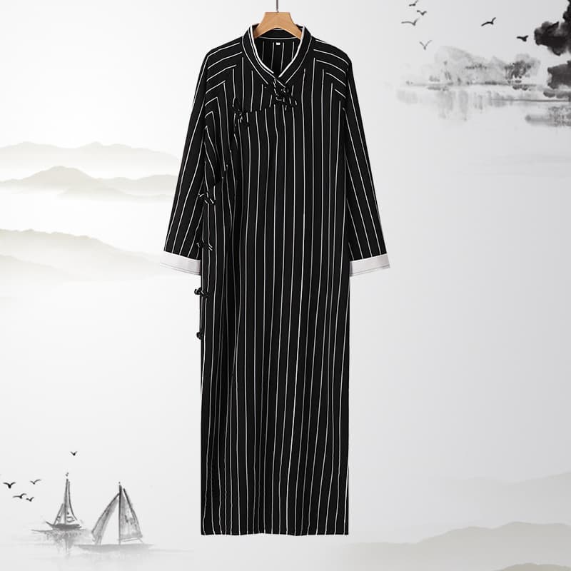 Tang Suit Striped Long Gown Deyun Club Performance Crosstalk Costume Republic Era Long Robe Chinese Style Mandarin Jacket Guo Degang Same Style