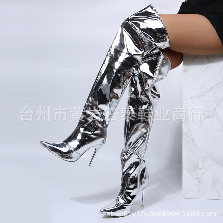 Foreign trade plus size over-the-knee boots pointed toe sexy stiletto heel high heels bright leather fashion long women's boots retro Martin boots