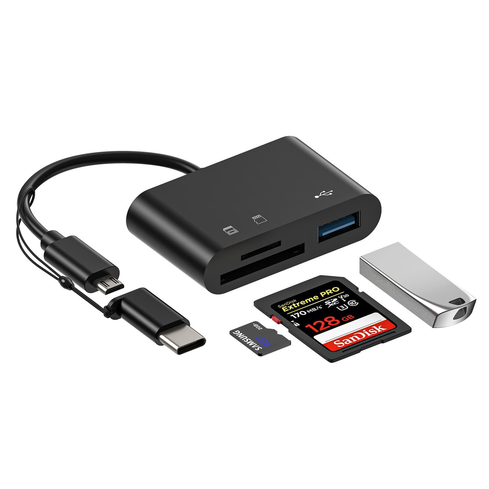 3-in-1 Type-C Phone Card Reader, SD/TF Card and USB 2.0 Multi-Function High-Speed Card Reader for Phone and Computer