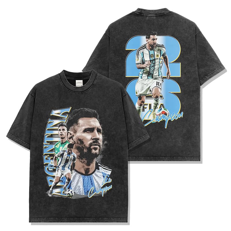 Messi American Football Printed T-Shirt World Cup Heavyweight Vintage Short Sleeve Men's Streetwear Summer