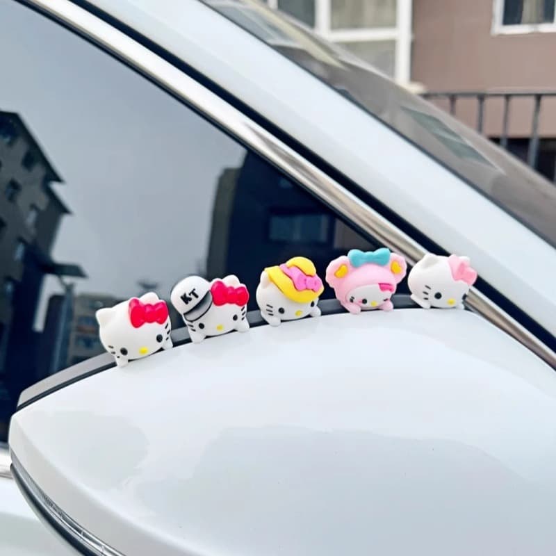 KT Cat Car Ornament Cute Cartoon Dashboard Decoration Electric Vehicle Interior Decoration Rearview Mirror