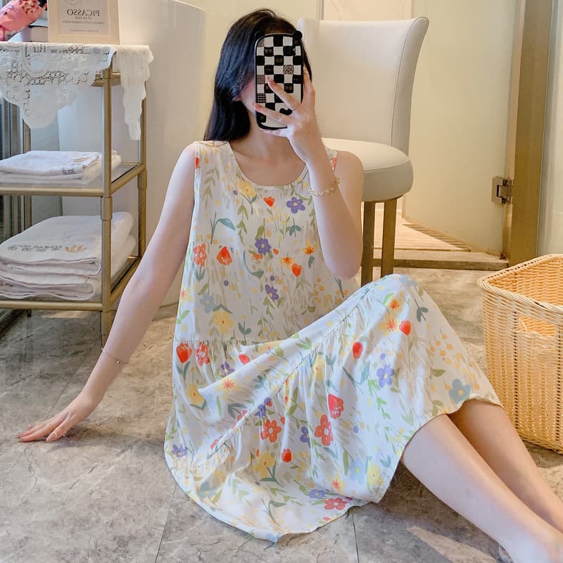 Women's Cotton Silk Vest Sleepwear Thin Summer Spring Home Clothes Student Plus Size Comfortable Breathable Round Neck Sleeveless