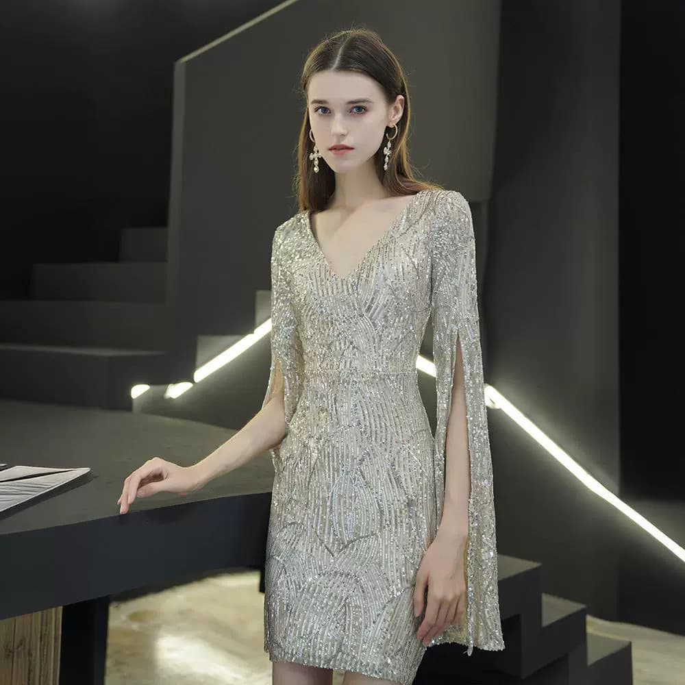 Banquet evening dress for women 2026 new style petite lady slim annual party host short elegant dress