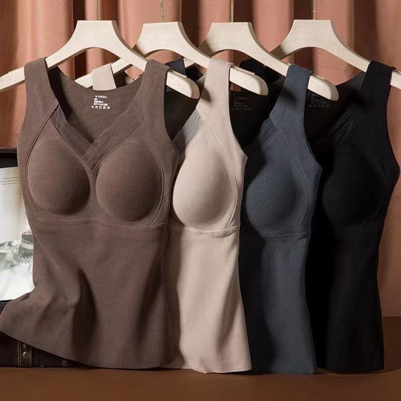 8803 Velvet Graphene Thermal Vest, 3D Seamless Fixed Cups Machine Washable, Autumn/Winter Long Style with Built-in Bra Underwear