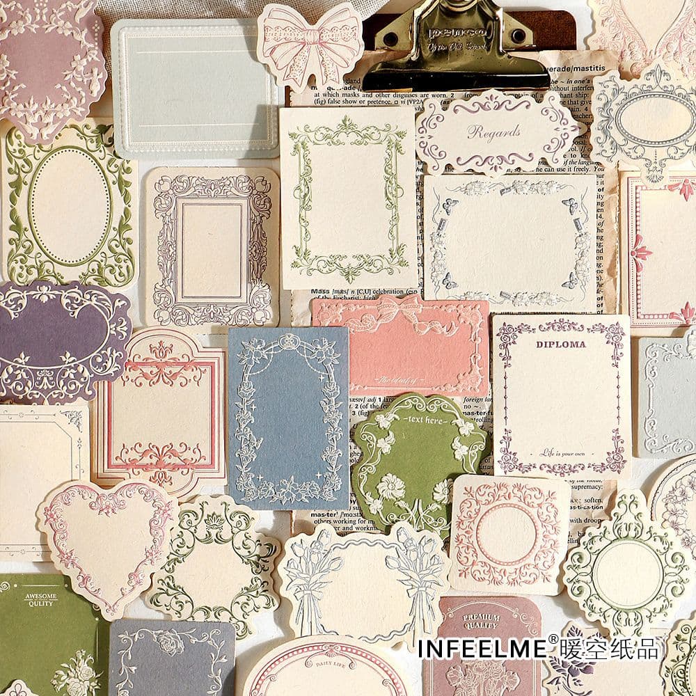 infeelme Boxed Sticky Note Paper - Warm Words Old Dreams Series, Artistic Embossed Journal Material 30 Sheets per Pack, 4 Designs