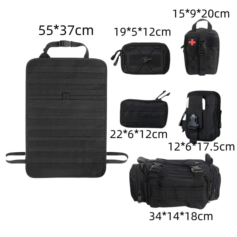 Tactical Seat Back Organizer Storage Bag 6-Piece Set Car Rear Wall-Mounted Storage Pouch Molle System Attachment