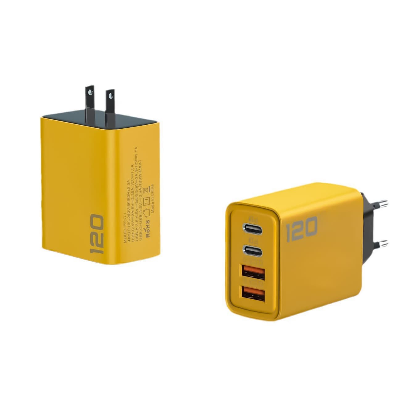 US/EU Plug Multi-Port Charger Dual USB + Dual PD Fast Charging Head for Apple Huawei Android Phone Charger