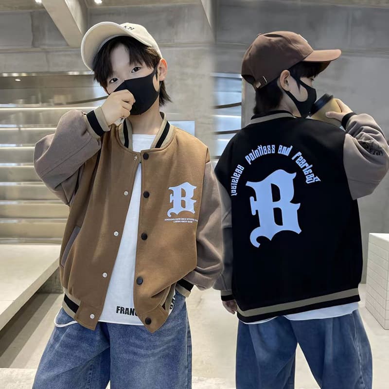 2025 Autumn/Winter Trendy Letter Baseball Jacket Top for Boys and Girls, College Style Loose Casual Single-Breasted Sweatshirt Coat