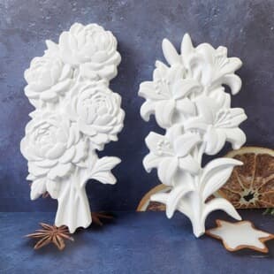 X1534+X1535 Peony Tulip Semi-3D Wall Hanging Decorative Cement Plaster Mold DIY Silicone Mold
