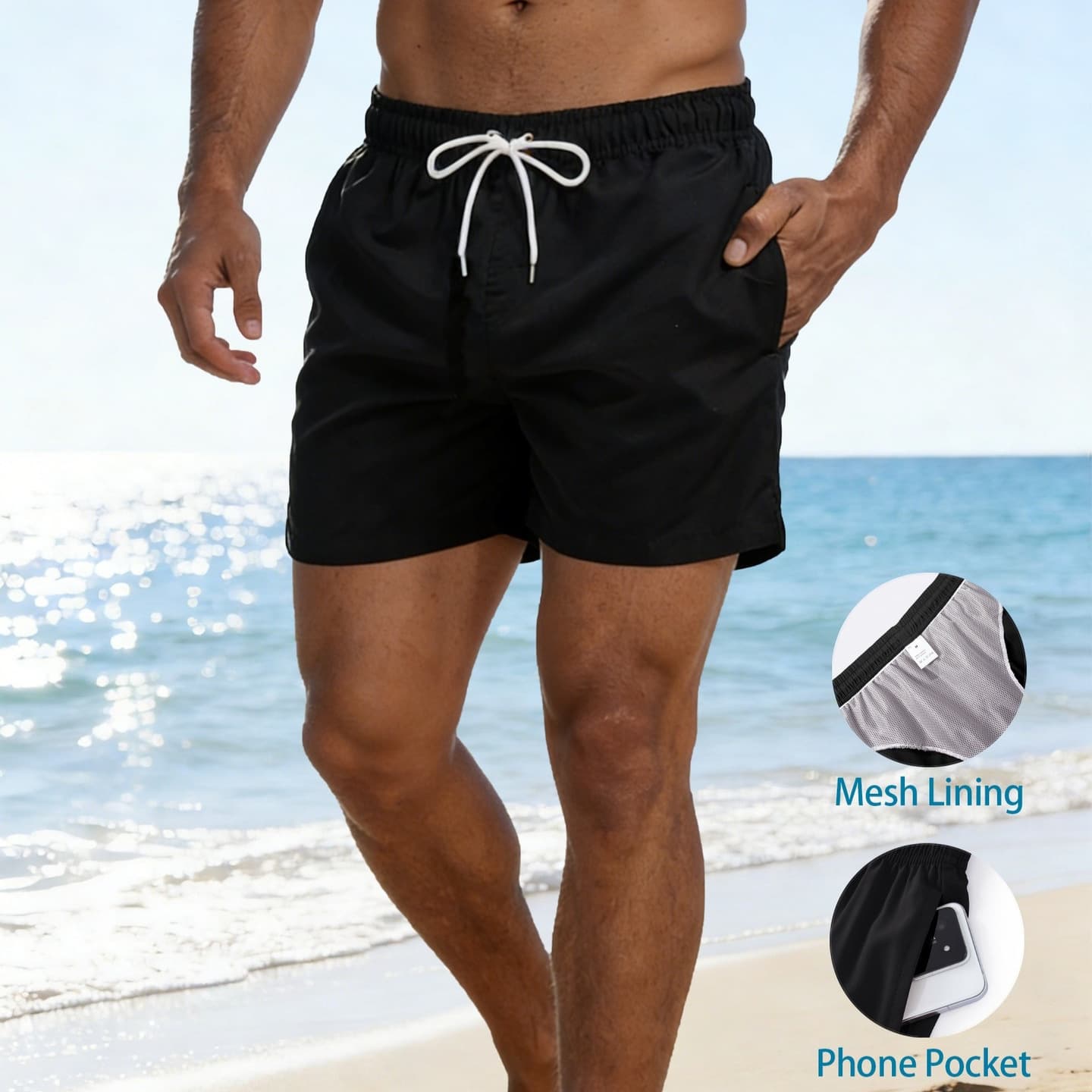 Men's Swim Trunks Cross-border Amazon TEMU Casual Trendy Beach Shorts Double-layer with Inner Mesh Multi-pocket New Style Shorts