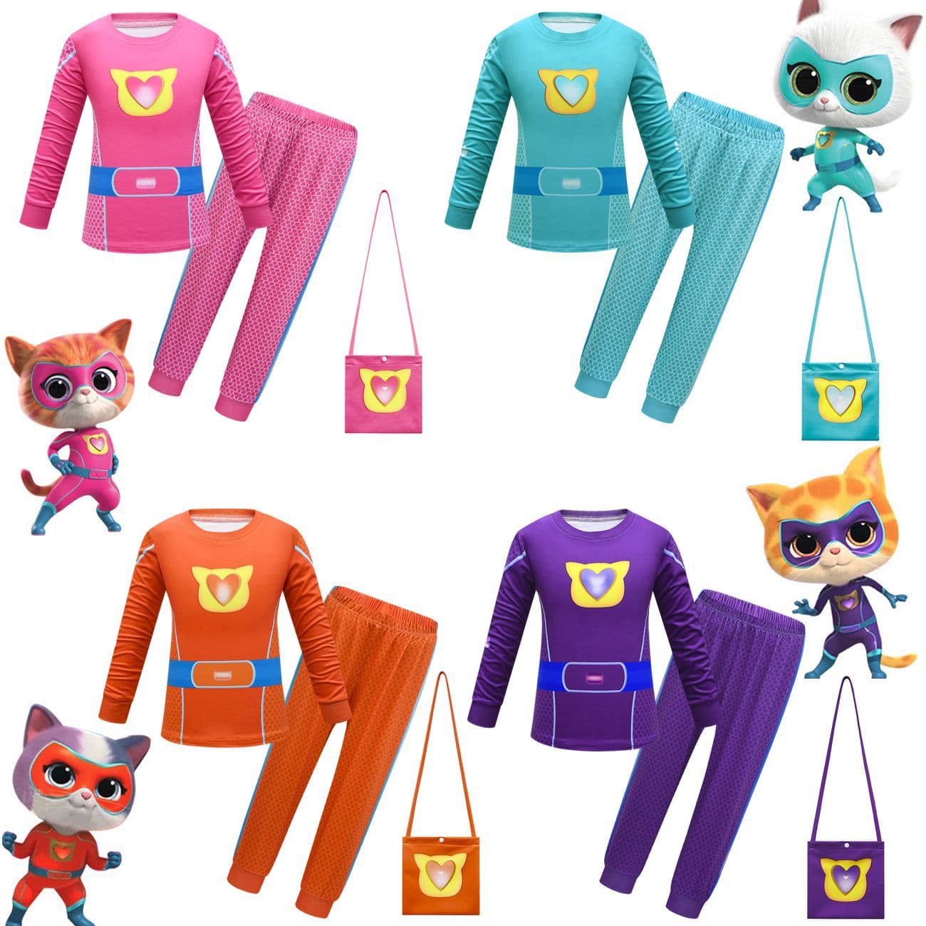 New Children's Two-Piece Set SuperKitties Medium and Large Kids Long Sleeve and Long Pants Set 19130
